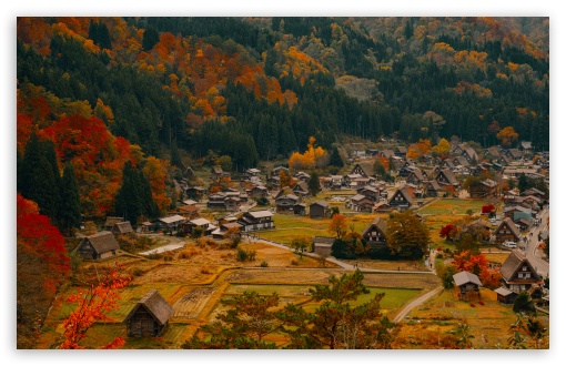 Village Retreat Among Mountains, Autumn UltraHD Wallpaper for UHD 16:9 ; HD 16:9 ; UltraWide 21:9 24:10 ; Widescreen 16:10 5:3 ; Fullscreen 4:3 5:4 3:2 ; Tablet 1:1 ;