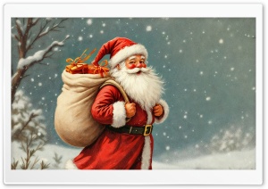 Vintage Santa Claus Illustration Ultra HD Wallpaper for 4K UHD Widescreen Desktop, Lockscreen, Screensaver, TV, Tablet, Smartphone