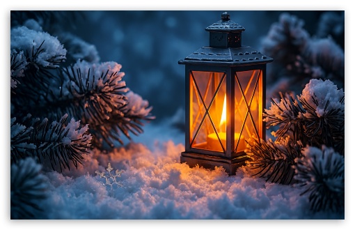 Warm Glow Lantern In Snow UltraHD Wallpaper for UHD 16:9 ; HD 16:9 ; Widescreen 16:10 5:3 ; Fullscreen 4:3 5:4 3:2 ; Tablet 1:1 ; Mobile 9:16 9:19.5 9:20 9:21 10:16 2:3 3:5 3:4 ;