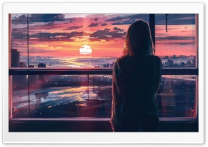 Watching the Sunset from Her Window 4K UHD Wallpaper for Widescreen and UltraWide Desktop, UltraHD TV, Smartphone, Tablet