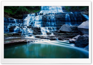 Waterfall Flowing Over Rocks 4K UHD Wallpaper for Widescreen and UltraWide Desktop, UltraHD TV, Smartphone, Tablet