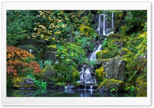 Waterfall, Japanese Garden 4K UHD Wallpaper for Widescreen and UltraWide Desktop, UltraHD TV, Smartphone, Tablet