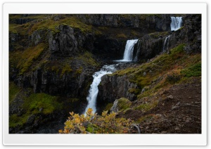 Waterfall Mountain Landscape Iceland Autumn 4K UHD Wallpaper for Widescreen and UltraWide Desktop, UltraHD TV, Smartphone, Tablet