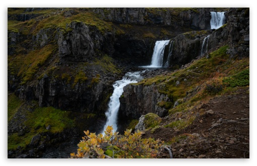 Waterfall Mountain Landscape Iceland Autumn UltraHD Wallpaper for UHD 16:9 ; HD 16:9 ; UltraWide 21:9 24:10 32:9 32:10 ; Widescreen 16:10 ; Fullscreen 3:2 ; Tablet 1:1 ; Mobile 9:16 9:19.5 9:20 9:21 9:22 ; Dual 16:10 16:9 ; Triple 16:10 16:9 ;