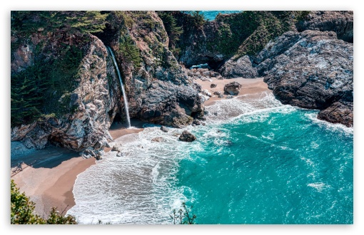 Waterfall, Ocean, Beach, Coast, Nature UltraHD Wallpaper for UHD 16:9 ; HD 16:9 ; UltraWide 21:9 24:10 32:9 32:10 ; Widescreen 16:10 5:3 ; Fullscreen 4:3 5:4 3:2 ; Tablet 1:1 ; Mobile 9:16 9:19.5 9:20 9:21 9:22 10:16 2:3 3:5 3:4 ; Dual 16:10 5:3 16:9 4:3 5:4 3:2 ;