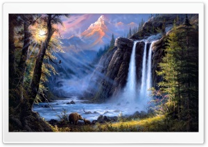 Waterfall Painting 4K UHD Wallpaper for Widescreen and UltraWide Desktop, UltraHD TV, Smartphone, Tablet