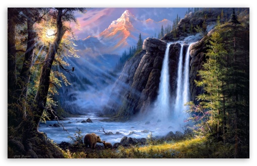 Waterfall Painting UltraHD Wallpaper for Widescreen 16:10 ;