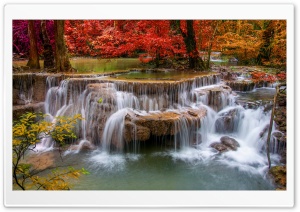 Waterfall, Red Trees Ultra HD Wallpaper for 4K UHD Widescreen desktop, tablet & smartphone