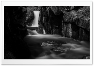 Waterfall Senja Norway Long Exposure Black and White 4K UHD Wallpaper for Widescreen and UltraWide Desktop, UltraHD TV, Smartphone, Tablet