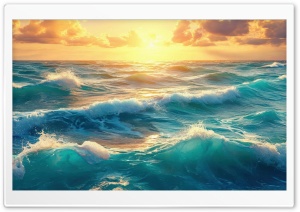 Waves, Golden Sky, Art Ultra HD Wallpaper for 4K UHD Widescreen Desktop, Lockscreen, Screensaver, TV, Tablet, Smartphone