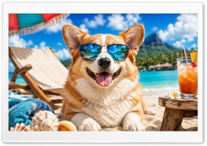 Welsh Corgi Pembroke Dog on the Beach 4K UHD Wallpaper for Widescreen and UltraWide Desktop, UltraHD TV, Smartphone, Tablet
