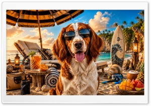 Welsh Springer Spaniel Dog on the Beach 4K UHD Wallpaper for Widescreen and UltraWide Desktop, UltraHD TV, Smartphone, Tablet