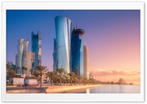 West Bay Doha City Skyscrapers 4K UHD Wallpaper for Widescreen and UltraWide Desktop, UltraHD TV, Smartphone, Tablet