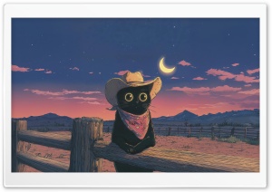 Western Cat Cowboy Art 4K UHD Wallpaper for Widescreen and UltraWide Desktop, UltraHD TV, Smartphone, Tablet
