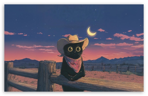 Western Cat Cowboy Art UltraHD Wallpaper for UHD 16:9 ; HD 16:9 ; UltraWide 21:9 24:10 32:9 32:10 ; Widescreen 16:10 ; Tablet 1:1 ; Mobile 9:16 9:19.5 9:20 9:21 9:22 ; Dual 16:10 16:9 ;
