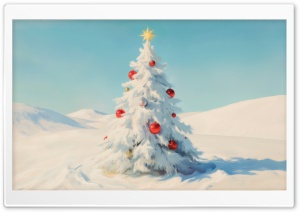 White Christmas Tree Vintage Art 4K UHD Wallpaper for Widescreen and UltraWide Desktop, UltraHD TV, Smartphone, Tablet