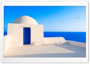 White Dome Santorini Greek Architecture 4K UHD Wallpaper for Widescreen and UltraWide Desktop, UltraHD TV, Smartphone, Tablet