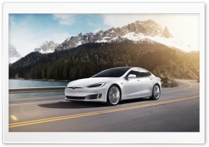 White Tesla Model S Electric Car - Mountain Road Ultra HD Wallpaper for 4K UHD Widescreen desktop, tablet & smartphone