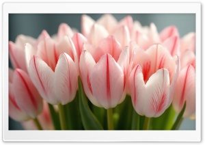 White Tulips With Red Stripes 4K UHD Wallpaper for Widescreen and UltraWide Desktop, UltraHD TV, Smartphone, Tablet