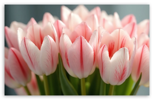 White Tulips With Red Stripes UltraHD Wallpaper for UHD 16:9 ; HD 16:9 ; UltraWide 21:9 24:10 ; Widescreen 16:10 5:3 ; Fullscreen 4:3 5:4 3:2 ;