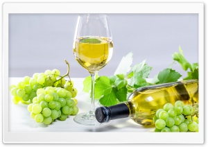 White Wine in a Glass, Bottle, Grapes, Leaves Ultra HD Wallpaper for 4K UHD Widescreen desktop, tablet & smartphone