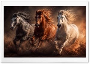 Wild Horses Stampede Scene Art 4K UHD Wallpaper for Widescreen and UltraWide Desktop, UltraHD TV, Smartphone, Tablet