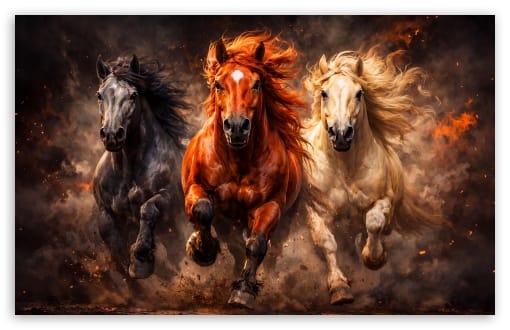 Wild Stampede of Running Horses Art UltraHD Wallpaper for UHD 16:9 ; HD 16:9 ; UltraWide 21:9 24:10 32:9 32:10 ; Widescreen 16:10 ; Tablet 1:1 ; Mobile 9:19.5 9:20 9:21 9:22 ; Dual 16:10 16:9 ;