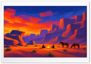Wild West Cowboys Scene Illustration 4K UHD Wallpaper for Widescreen and UltraWide Desktop, UltraHD TV, Smartphone, Tablet