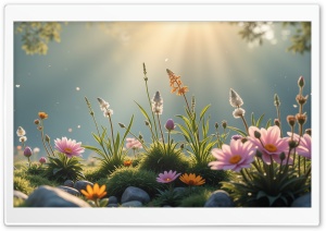 Wildflowers in a Field Digital Art 4K UHD Wallpaper for Widescreen and UltraWide Desktop, UltraHD TV, Smartphone, Tablet