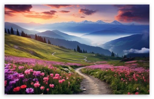 Wildflowers, Mountain Landscape Art UltraHD Wallpaper for UHD 16:9 2160p 1440p 1080p 900p 720p ; 8K UHD TV 16:9 Ultra High Definition 2160p 1440p 1080p 900p 720p ; UltraWide 21:9 24:10 ; Widescreen 16:10 5:3 WHXGA WQXGA WUXGA WXGA WGA ; Fullscreen 4:3 5:4 3:2 UXGA XGA SVGA QSXGA SXGA DVGA HVGA HQVGA ( Apple PowerBook G4 iPhone 4 3G 3GS iPod Touch ) ;