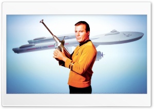 William Shatner Captain Kirk and The Enterprise 4K UHD Wallpaper for Widescreen and UltraWide Desktop, UltraHD TV, Smartphone, Tablet
