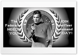 William Shatner Captain Kirk Enlistment Poster II 4K UHD Wallpaper for Widescreen and UltraWide Desktop, UltraHD TV, Smartphone, Tablet