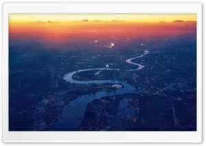 Winding River Sunset City Aerial View Ultra HD Wallpaper for 4K UHD Widescreen desktop, tablet & smartphone