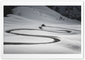 Winding Road, Mountain Giau Pass, Italy, Winter Snow Ultra HD Wallpaper for 4K UHD Widescreen desktop, tablet & smartphone