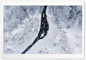 Winding Road, Winter, Snowy Trees, Aerial View Ultra HD Wallpaper for 4K UHD Widescreen desktop, tablet & smartphone