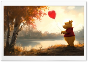 Winnie the Pooh Red Balloon Ultra HD Wallpaper for 4K UHD Widescreen Desktop, Lockscreen, Screensaver, TV, Tablet, Smartphone