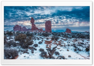 Winter, Balanced Rock, Arches National Park, Moab, Utah Ultra HD Wallpaper for 4K UHD Widescreen desktop, tablet & smartphone