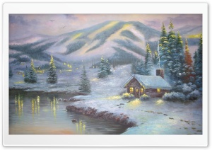Winter House Painting Ultra HD Wallpaper for 4K UHD Widescreen desktop, tablet & smartphone