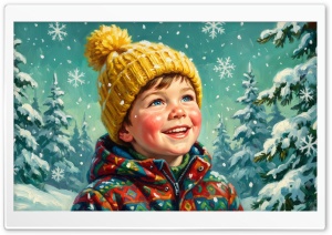Winter Illustration Of Joyful Boy 4K UHD Wallpaper for Widescreen and UltraWide Desktop, UltraHD TV, Smartphone, Tablet