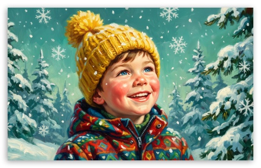 Winter Illustration Of Joyful Boy UltraHD Wallpaper for HD 16:9 ; UltraWide 21:9 24:10 ; Widescreen 16:10 5:3 ; Fullscreen 4:3 5:4 3:2 ; Tablet 1:1 ; Mobile 9:16 9:19.5 9:20 10:16 2:3 3:5 3:4 ;