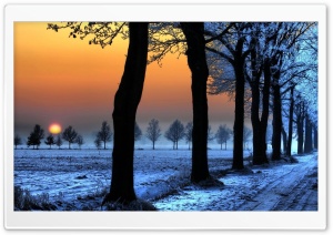Winter Landscape With Orange Sky Ultra HD Wallpaper for 4K UHD Widescreen desktop, tablet & smartphone