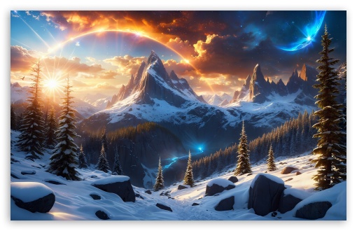 Winter, Mountain, Snow, Fantasy Landscape UltraHD Wallpaper for UHD 16:9 ; HD 16:9 ; UltraWide 21:9 24:10 32:9 32:10 ; Widescreen 16:10 5:3 ; Fullscreen 4:3 5:4 3:2 ; Tablet 1:1 ; Mobile 9:16 9:19.5 9:20 10:16 2:3 3:5 3:4 ; Dual 16:10 5:3 16:9 4:3 5:4 3:2 ;