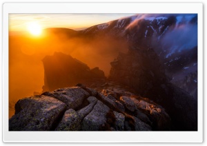 Winter Sunrise Mountain Rocks Fog Ultra HD Wallpaper for 4K UHD Widescreen desktop, tablet & smartphone
