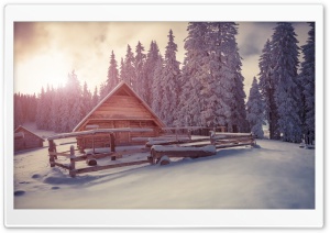 Winter Wooden Houses Under Snow Ultra HD Wallpaper for 4K UHD Widescreen desktop, tablet & smartphone
