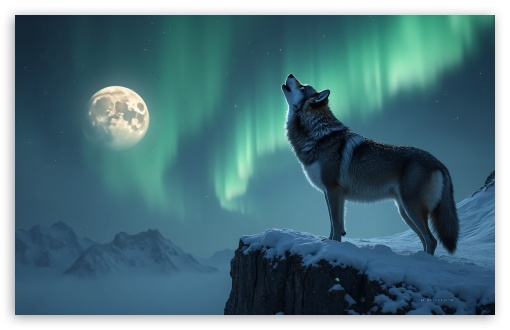 Wolf Howling At The Moon UltraHD Wallpaper for Widescreen 16:10 ;