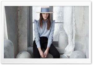 Woman, Boater Hat, Blue Blouse, Black Trousers Ultra HD Wallpaper for 4K UHD Widescreen desktop, tablet & smartphone