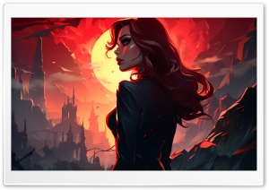 Woman Illustration, Sunset, Dark Ultra HD Wallpaper for 4K UHD Widescreen desktop, tablet & smartphone