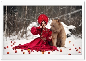 Woman in Red and Grizzly Bear Aesthetic Ultra HD Wallpaper for 4K UHD Widescreen Desktop, Lockscreen, Screensaver, TV, Tablet, Smartphone