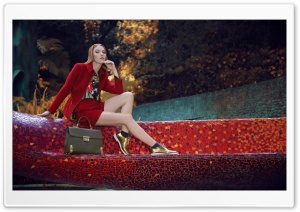 Woman in Red Suit, Golden Shoes, Mosaic Ultra HD Wallpaper for 4K UHD Widescreen desktop, tablet & smartphone