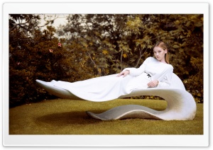 Woman In White Dress Relaxing Outdoor Lounge Ultra HD Wallpaper for 4K UHD Widescreen desktop, tablet & smartphone